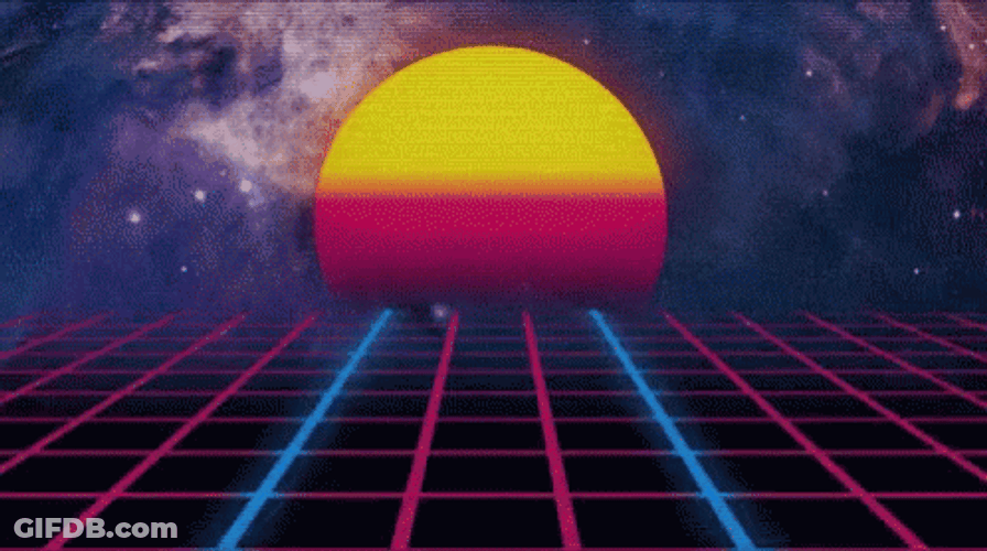Synthwave Rainbow Moon Ruby Grid GIF