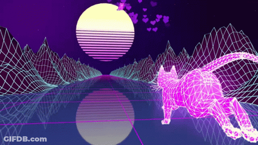 Synthwave Retro Purple Cat Running GIF