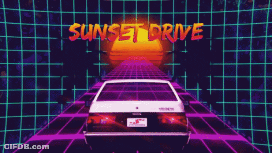 Synthwave Sunset Drive Tropical Tree GIF