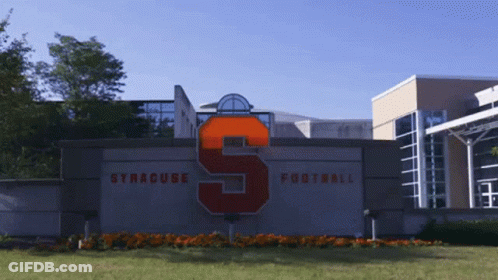 Syracuse Football Sign In Front Of Building GIF