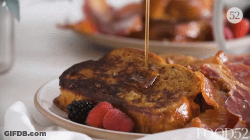 Syrup Poured On French Toast With Berries And Bacon GIF