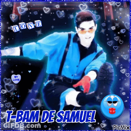 T-Bam De Samuel With Blue Smiley Face And Hearts GIF