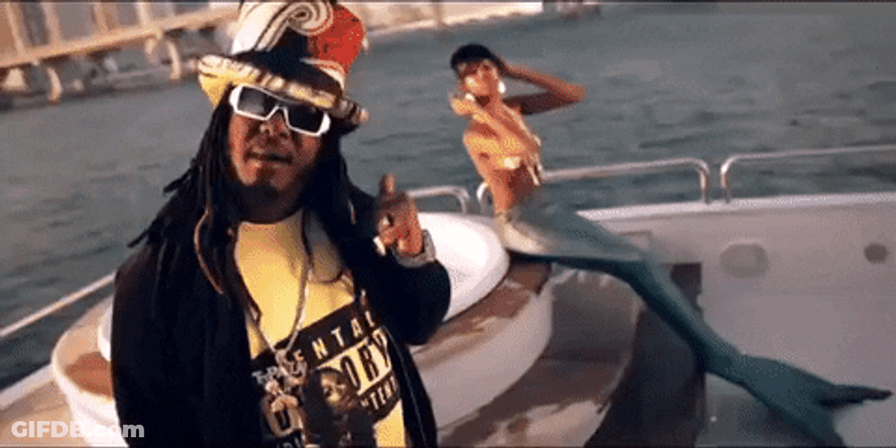 T Pain On Yacht With Mermaid GIF