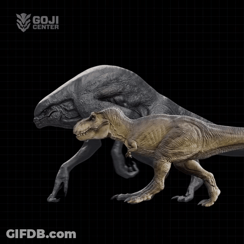 T-Rex And D-Rex Poster With Goji Center Logo GIF