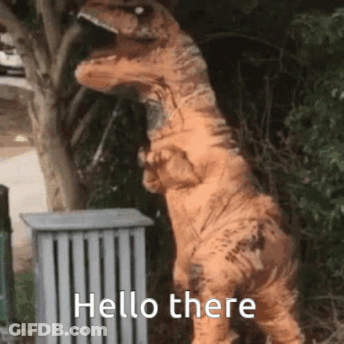 T-Rex Costume Saying Hello There GIF