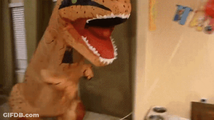 T-Rex Dinosaur Party Mascot Angry GIF