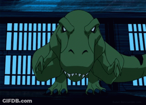 T-Rex Looking At Camera On Blue Background GIF