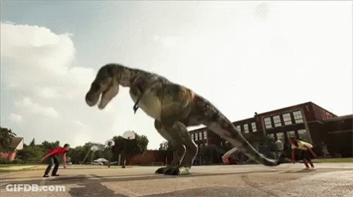 T-Rex Playing Basketball At School GIF