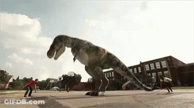 T-Rex Playing Basketball With Kids At School GIF