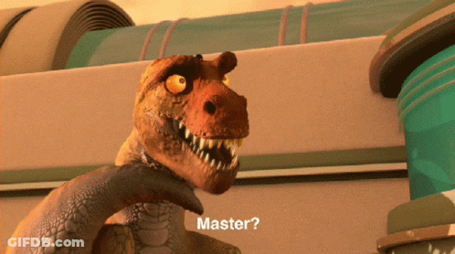 T-Rex Saying Master In Front Of Green Pipe GIF