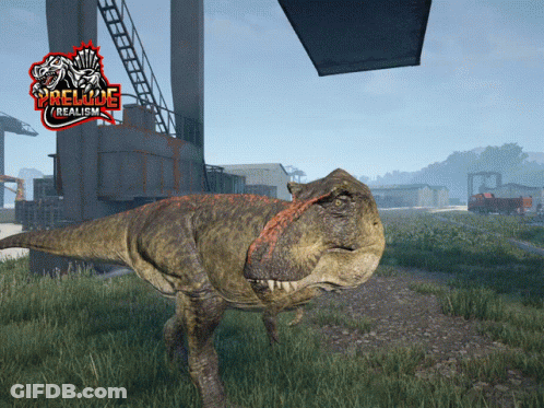 T-Rex Walking With Realistic Realism Sign GIF