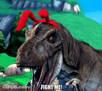 T-Rex With Red Bow Says Fight Me GIF