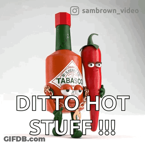 Tabasco Bottle And Red Pepper With Ditto Hot Stuff GIF