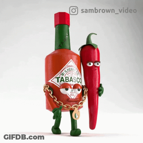 Tabasco Bottle Chained To Pepper GIF