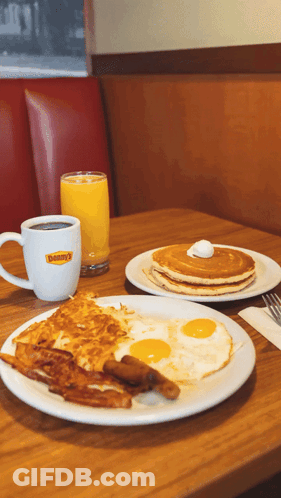 Table Of Pancakes Eggs And Coffee GIF