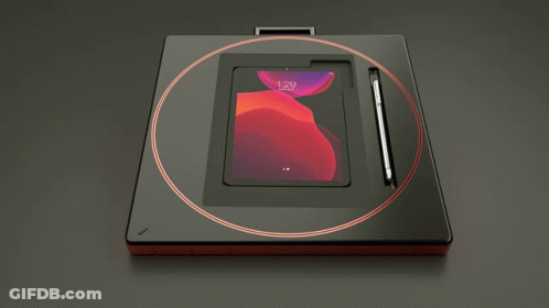 Tablet On Black Tray With Pencil GIF