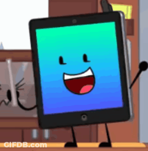 Tablet With Arms Legs And Microphone GIF
