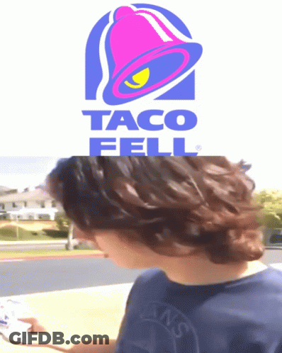 Taco Bell Logo Above Young Man's Head GIF