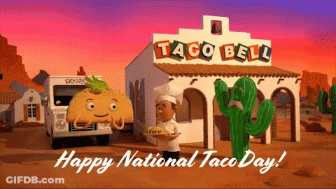 Taco Bell Restaurant With Happy National Taco Day Greeting GIF