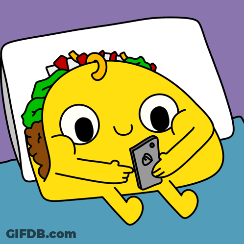 Taco Laying On Bed With Cell Phone GIF