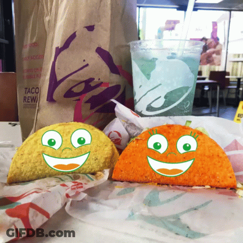 Taco Reward Bag Next To Two Tacos GIF