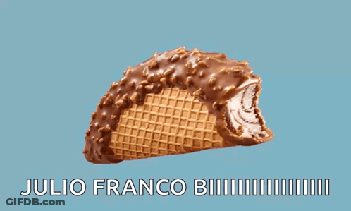 Taco With Bite Taken Out And Julio Franco Below GIF