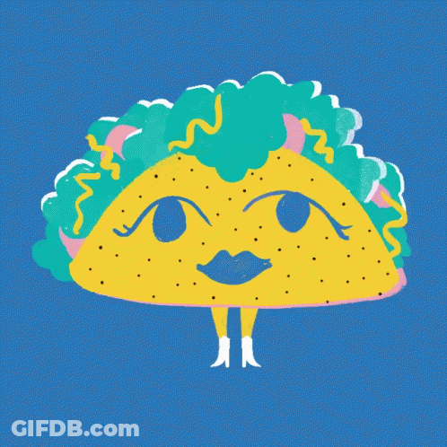 Taco With Curly Hair And Face On Blue Background GIF
