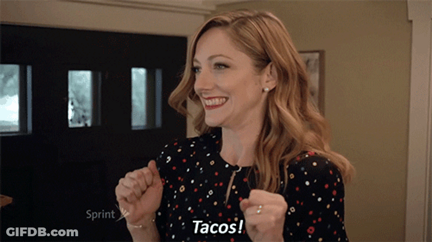 Tacos Love Judy Greer Happy Excited Reaction GIF
