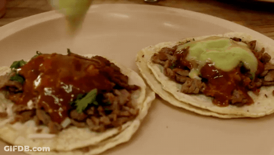 Tacos Pouring Chili Sauce Mexican Food Porn GIF