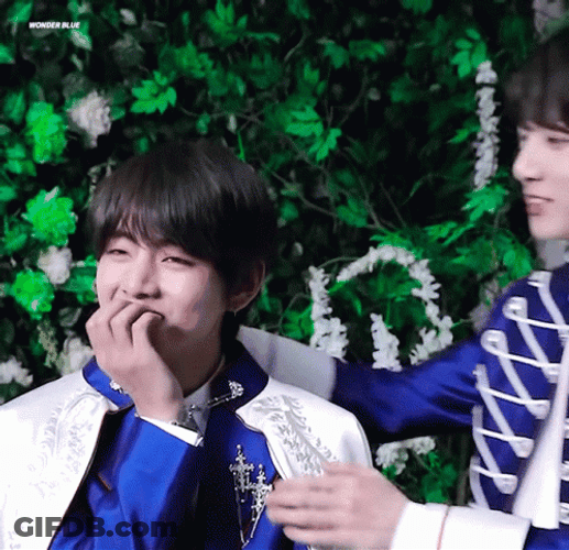 Taekook Giggling While Kissing Cheek GIF