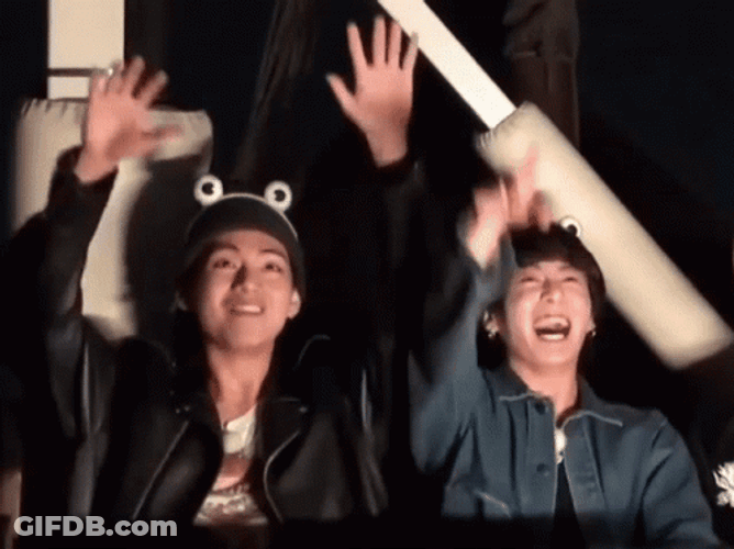 Taekook Screaming And Raising Arms GIF