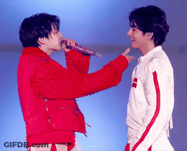 Taekook Stroking Hair GIF