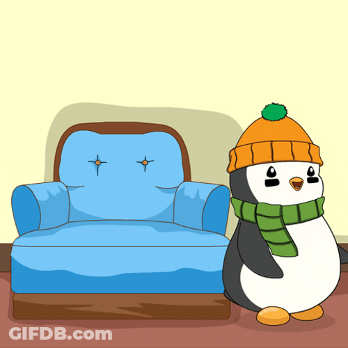 Take A Break Pudgy Penguin Jumping On Chair GIF