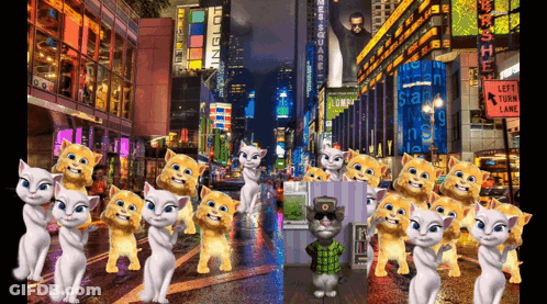 Talking Angela Cats Dancing In City GIF