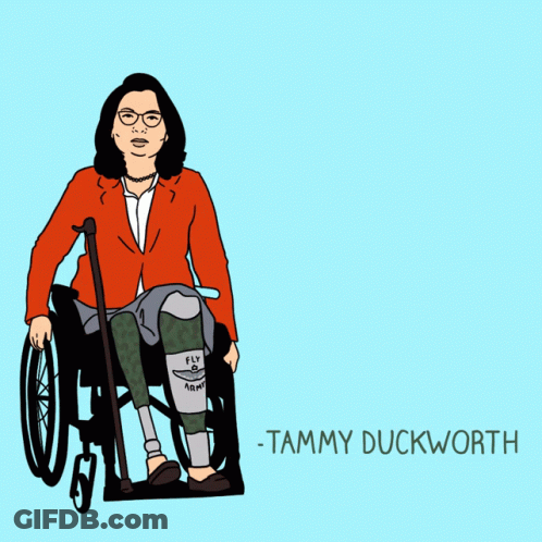 Tammy Duckworth Cartoon In Wheelchair With Quote GIF