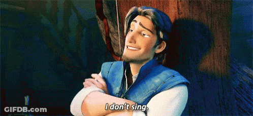 Tangled Character Surrounded By Knives Saying I Don't Sing GIF