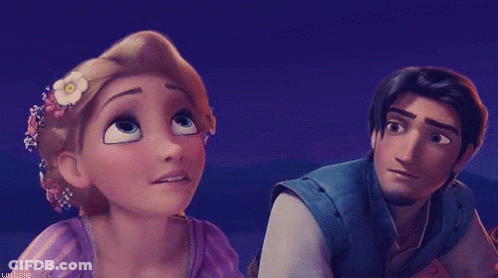 Tangled Man And Woman Looking At Each Other With Flower GIF