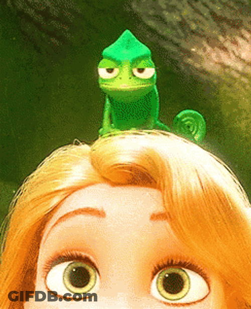 Tangled Pascal Above The Head Of Rapunzel GIF