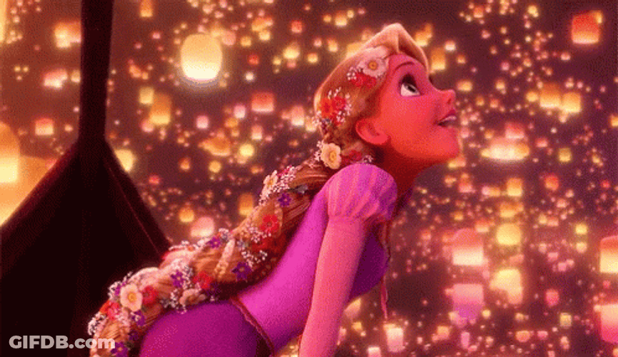 Tangled Rapunzel Amazed By Romantic Lamps GIF