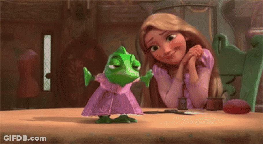 Tangled Rapunzel And Pascal In A Dress GIF