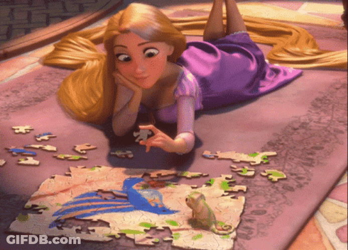 Tangled Rapunzel Trying To Finish Jigsaw Puzzle GIF