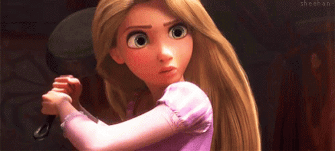 Tangled Rapunzel Trying To Hit With A Pan GIF