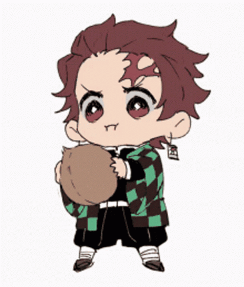 Tanjiro Chibi Open Coconut GIF