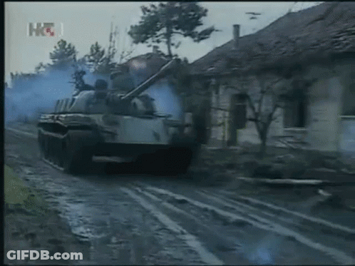 Tank Driving Muddy Road Smoke GIF