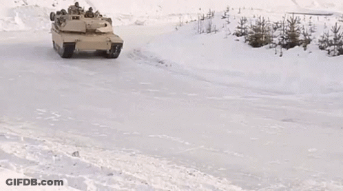 Tank Driving On Snowy Road GIF