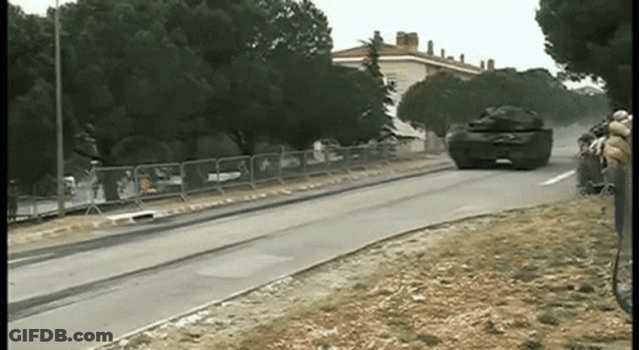 Tank Fast Driving Hitting Cars GIF
