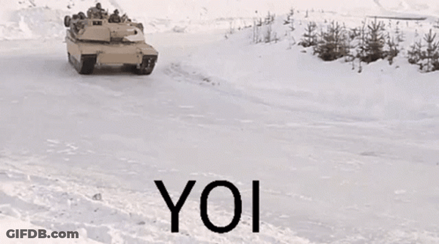 Tank Maneuvering Sliding In Snow GIF