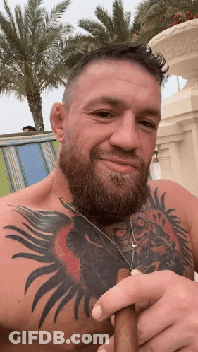 Tattooed Man Holding Cigar GIF