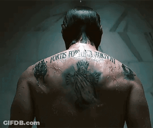 Tattooed Man Showering GIF