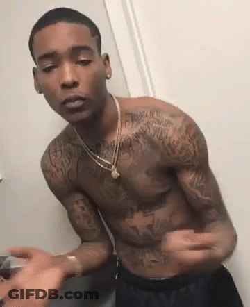 Tattooed Shirtless Man In Bathroom Mirror GIF